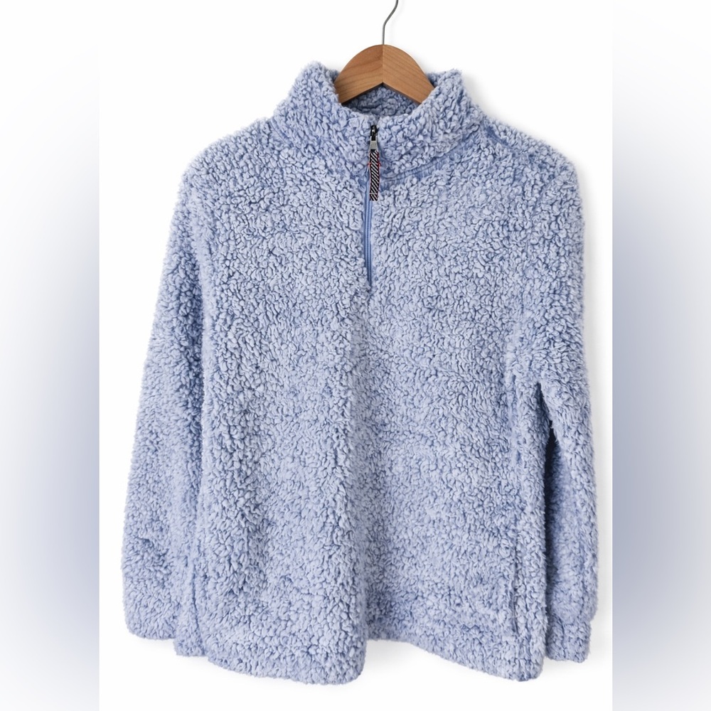 Sherpa Fleece Pullover Quarter Zip Vintage Blue Sweater Women’s Large